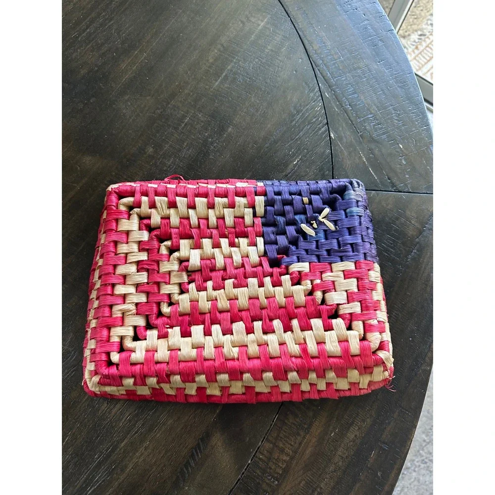 Handwoven Raffia American Flag Basket Tray Patriotic Americana Decor 11.5x8.5EUC
